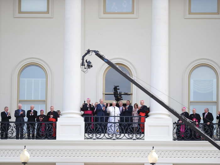 After his speech, Pope Francis stepped outside to greet the crowd that had gathered.