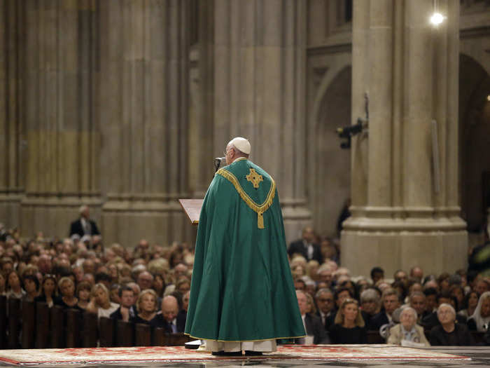 Pope Francis shares a reflection during a prayer service at St. Patrick