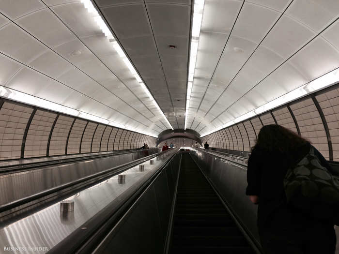 Only when I get to the escalators do I realize just how deep the station is. At 125 feet from platform to street, it