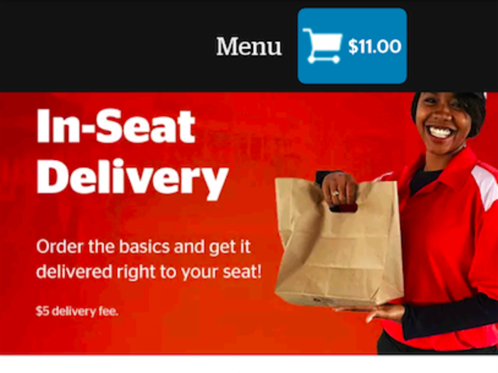 We tried the in-seat delivery option. It charges you an extra $5.