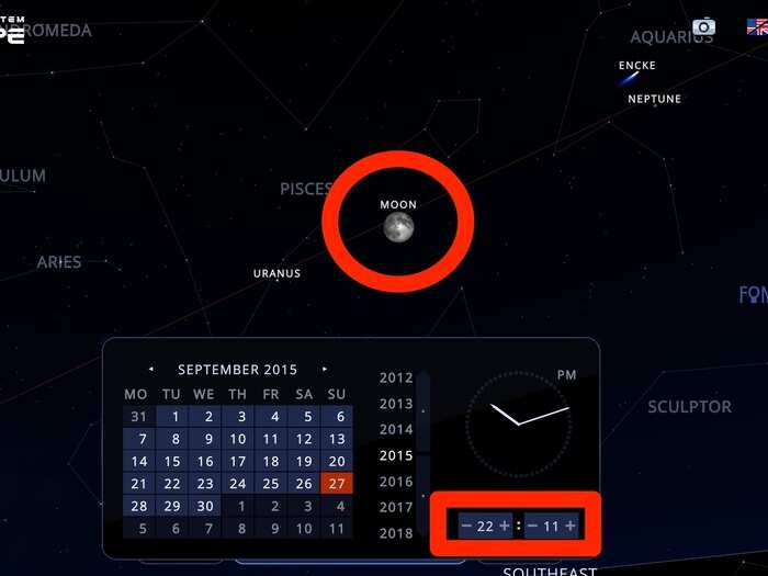 Once you enter the time of the lunar eclipse, move your phone around until the moon appears on the screen.