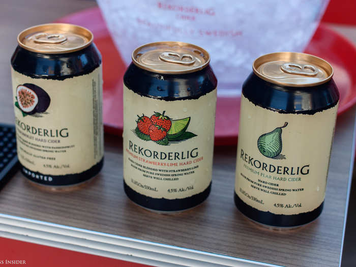 First, a drink! Rekorderlig hard cider comes in four flavors: passion fruit, strawberry-lime, pear, and wild berries.