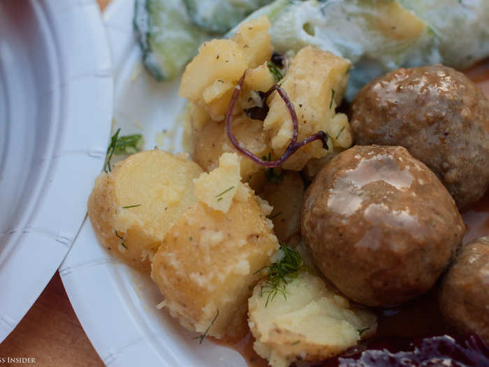 Here the potatoes were tossed with dill and other fresh herbs.