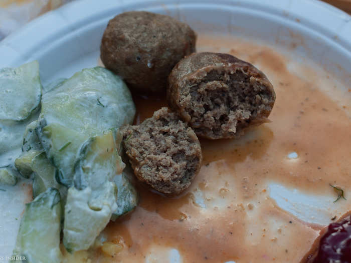 Spiced with pepper and allspice, the meatballs were wonderful. I only wished there were more! On the side was a refreshing cucumber salad with sour cream.