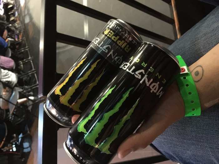 The event was also sponsored by drinks company Monster Energy, which was giving away these huge cans of caffeine and sugar for free.