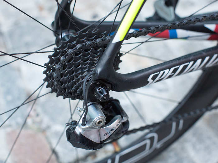 For the race in Richmond, Sagan rode a Shimano Dura-Ace 9000 11-28T cassette.