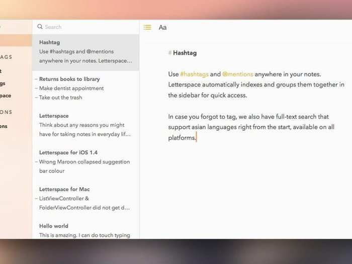 Letterspace is an elegant note-taking app that is built around hashtags