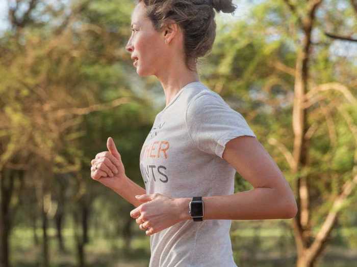 Model Christy Turlington Burns was regularly featured by Apple to promote the Apple Watch. She wears a £479 38mm stainless steel model and uses white and black sport straps.