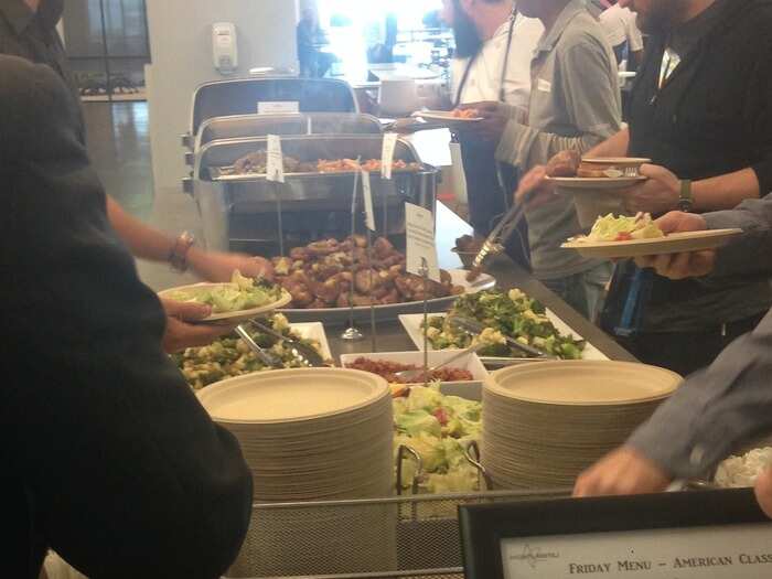 Each lunch is tailored to a different culinary theme, like Italian, Greek, or Californian, and consists of a composed salad, soup, a starch, roasted vegetables, two meat proteins, two vegetarian proteins, a build your own salad bar, a build your own deli sandwich bar, and a fresh squeezed fruit juice.