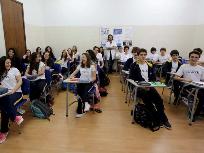 These students attend the Dante Alighieri school in Sao Paulo, Brazil, the country