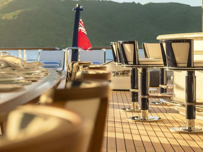 While most yachts are constrained to keeping the accessories to a minimum due to size, the Solandge has no such problems and can permanently house various bars and a nine-person lift which stops at all six decks.