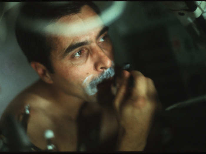 Apollo 17: Even astronauts need a shave during a long trip.