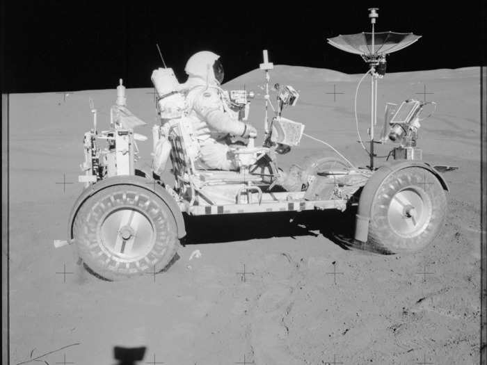 Apollo 15: Taking the lunar rover out for a ride.