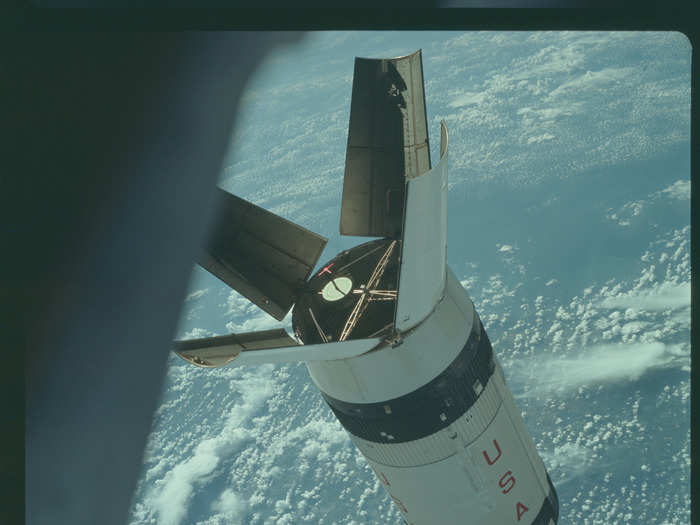 Apollo 7: Orbiting Earth.