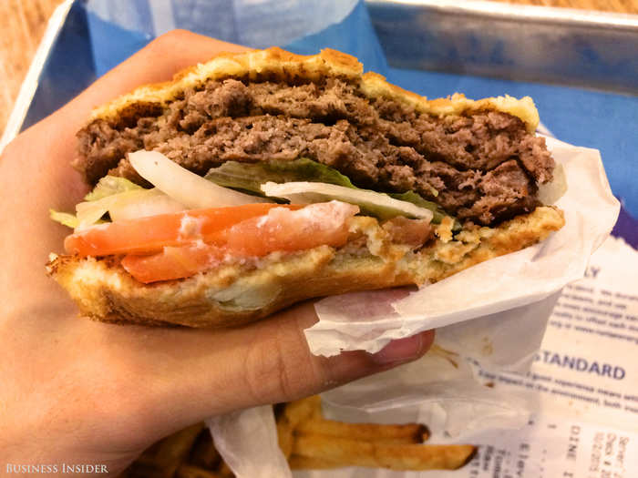 The burger is pretty good. The beef itself is great – flavorful without being greasy. My topping flavor choices could be better, but admittedly that