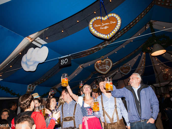 The band played typical German Oktoberfest music. Initially, this weeded out the German revelers from the rest, but towards the end of the night everyone was singing, whether they knew the words or not.