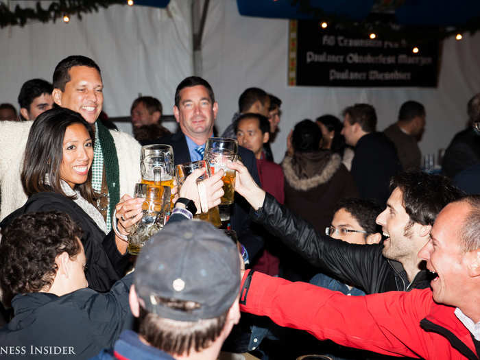 While the tent, which fit around 1,000 people, was only a fraction of the size of those found in Munich (which can fit up to 11,000), they were decked out in genuine German beer benches and raised VIP areas that are typical for the real festival.