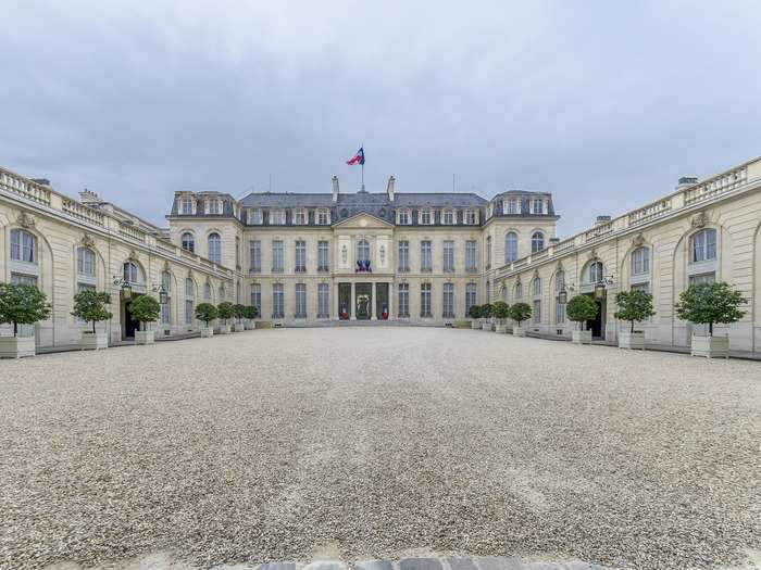 Near the famous Champs-Élysées in Paris, France, the Élysée Palace (or Palais de l’Élysée) has been the official residence of the President of the French Republic since the 1840s. French president François Hollande has lived here since 2012.