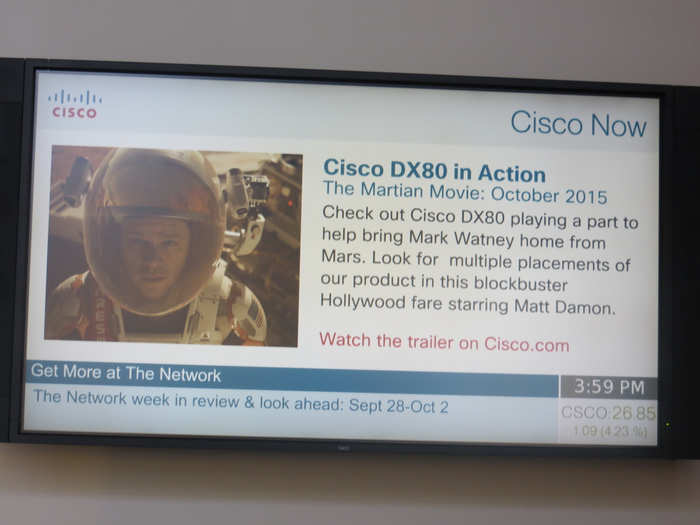 In its reception area was this Cisco electric sign showing off stuff going on with the company, like Cisco