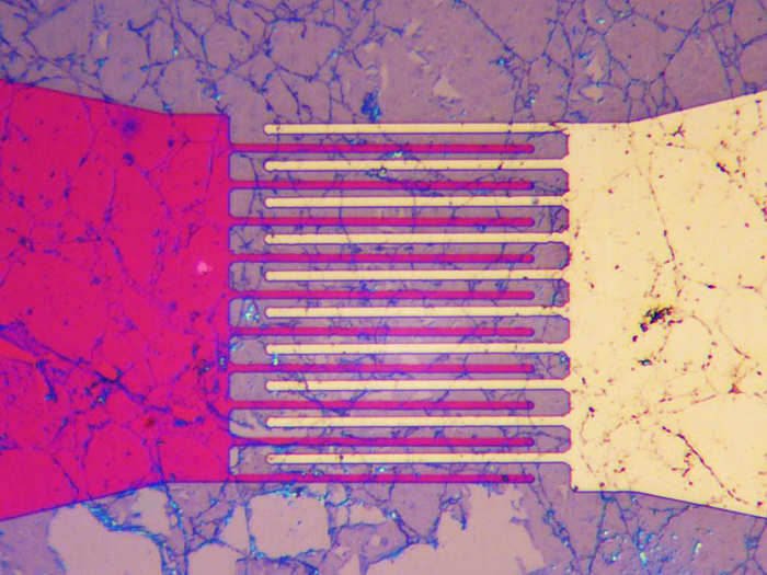 Gold and titanium electrodes covered by graphene sheet