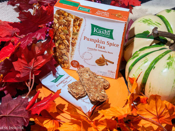 31. Kashi pumpkin spice flax crunchy granola bars. There seems to be a trend with the granola products lacking pumpkin spice flavor. But this product does have a more seasonal kick to it than the previous granola bar we tried.