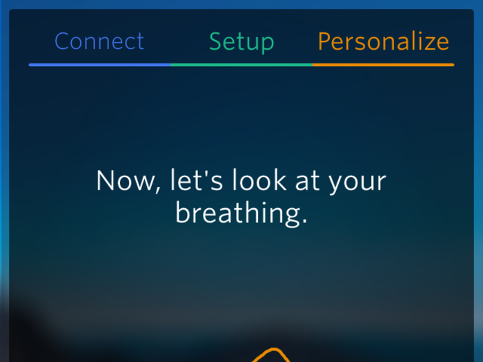 The app tracks your breathing, so as I set up my device, I got to test out how my breath looked. The line moves up when you exhale and down when you inhale. Neema Moraveji, Spire