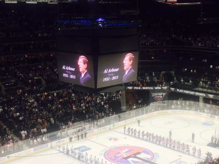 Before the game the Islanders observed a moment of silence in memory of Al Arbour, the coach who led the team to 4 straight Stanley Cups from 1980 to 1983.