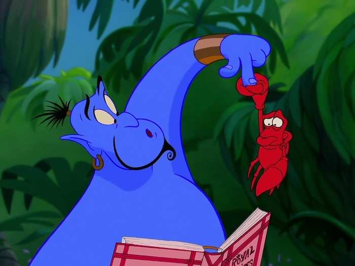 In the same part of the film, you may have also noticed the Genie pulls a crab from a cookbook. That