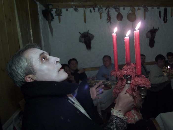 Actor Petrica Moraru performs for guests of the Club Count Dracula restaurant in Bucharest, Romania.