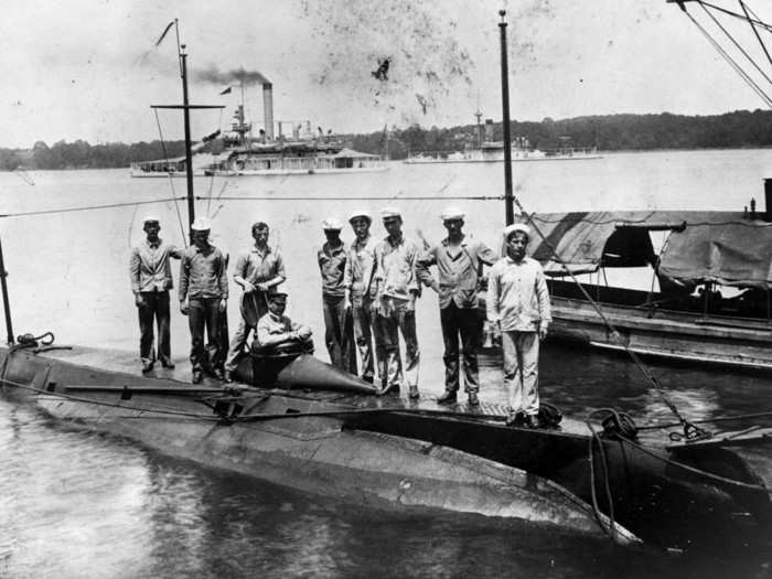 The USS Holland, seen in this photo from 1900, was the Navy