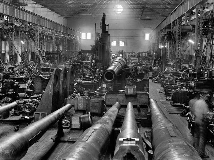 As the first World War raged in Europe, America rushed to build more and better ships, as seen in this 1917 photo ...