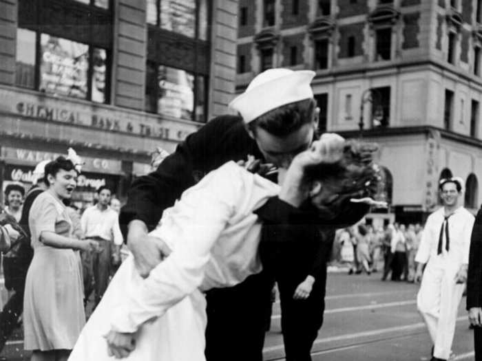 On Aug. 14, 1945, Japan surrendered to the Allies, effectively ending World War II. The highly anticipated "Victory over Japan Day," gave way to some uninhibited celebrations — like this classic sailor