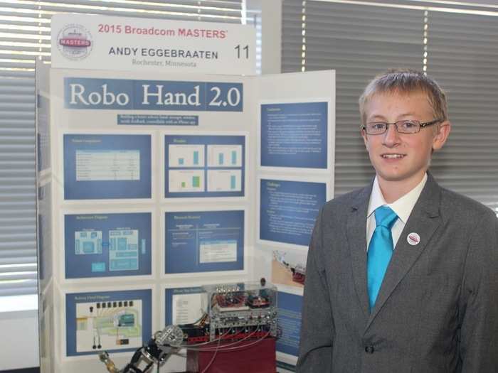 Andrew Eggebraaten (14) designed a sophisticated robotic hand.