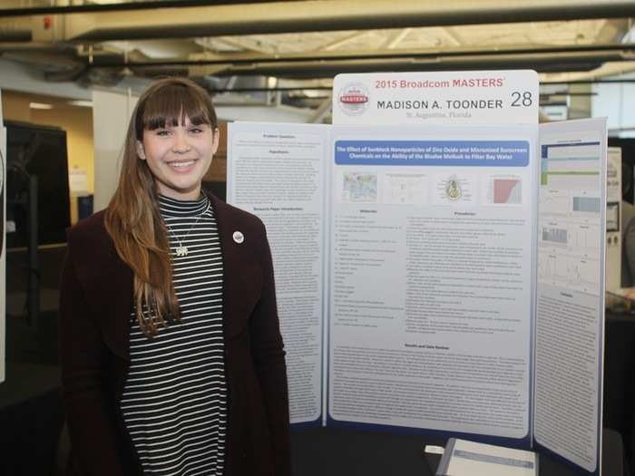 Madison Toonder (14) studied the effects of sunscreen on oysters.