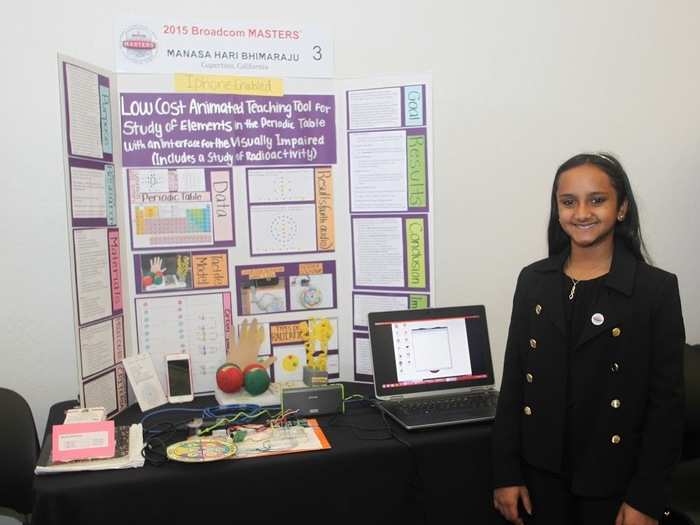 Manasa Bhimaraju (11) built a science educational tool that can also be used to teach the blind.