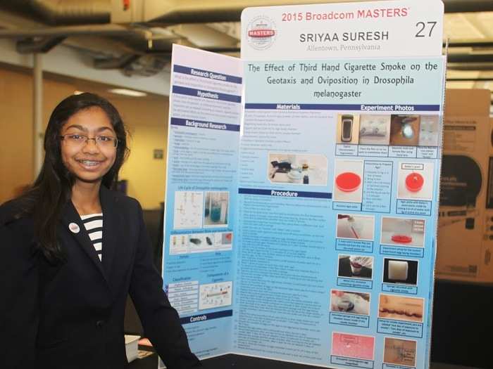 Sriyaa Suresh (13) studied the effects of thirdhand smoke.