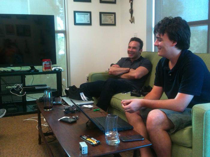 CEO Brendan Iribe and founder Palmer Luckey just chilling in the lab.