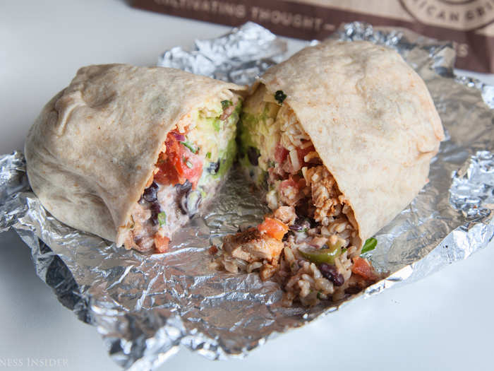 The classic Chipotle burrito, is, as always, overstuffed. You get a lot of meat, guac, and salsas, but at a dangerous cost: lots of spillage. It