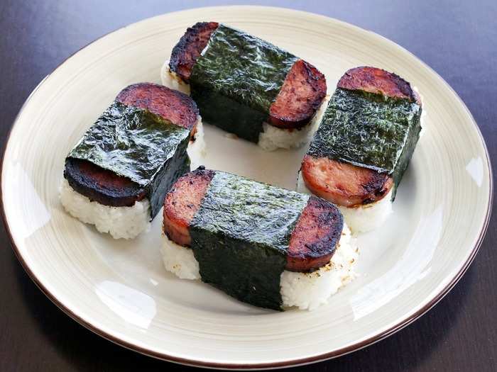 HAWAII: Hawaiians love Spam, which they were introduced to during WWII. The Japanese in the area quickly adopted the canned meat, turning it into Spam musubi, a sushi roll of sorts that is made with grilled Spam, sticky rice, and nori seaweed.