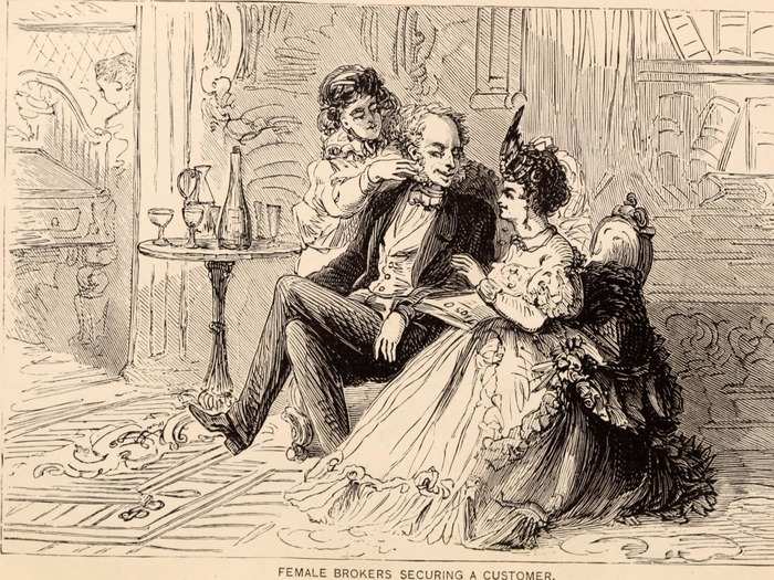 Then in 1870, the two sisters opened the door of their Woodhull, Claflin and Co. brokerage house with the backing of Vanderbilt. It prompted the New York Sun to write "Petticoats Among the Bovine and Ursine Animals." Wall Streeters crowded to the brokerage