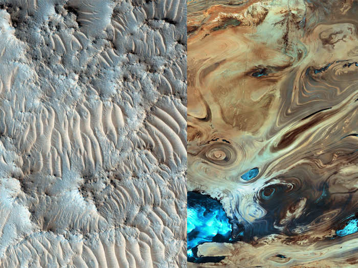 Which photo is of Earth and which of Mars?