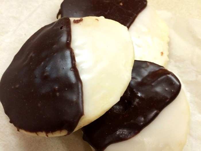 NEW YORK: The classic black and white cookie is made with soft, spongy cake and covered in black and white fondant. Locals say the best come from William Greenberg Desserts and Glaser