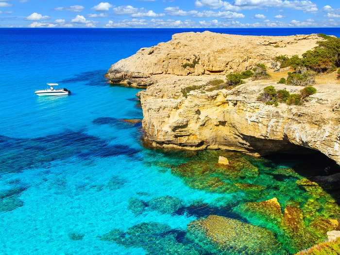 Scuba dive in the clear Mediterranean waters off the coast of Cyprus.