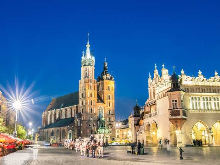 Have a beer in the beautiful Market Square of Krakow, Poland.