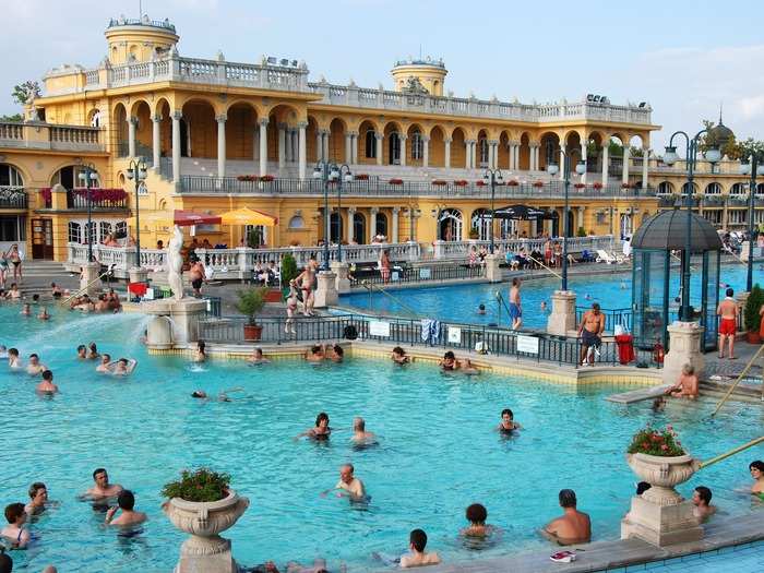 Take a dip in a thermal bath in Budapest, Hungary.