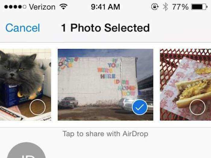 Some apps, like Photos, will let you select more than one item to share at a time.