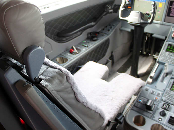 G650 pilots get the standard sheep skin cover for their seats — it