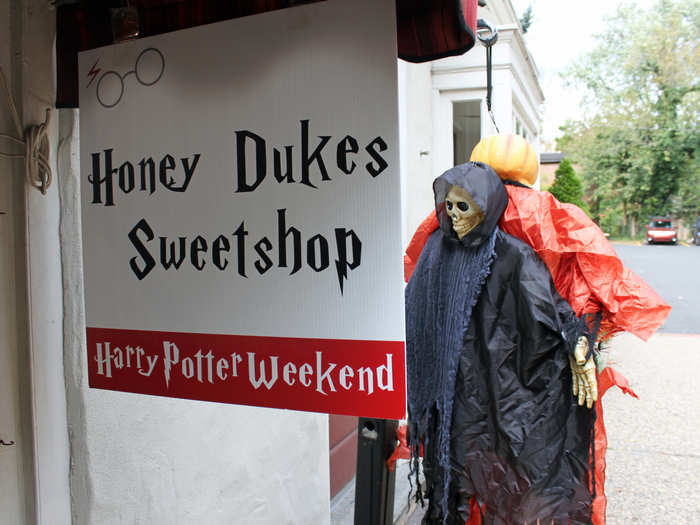 In town, the local shops were revamped for the day — taking on the names of stores from the Harry Potter books. "Our stores came up with their names," Sharkey explained.