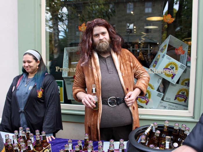 Hagrid was on hand, selling bottles of Butterbeer to eager Muggles. (Pink umbrella not photographed.)