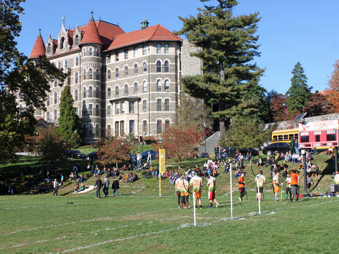 Down the road, Chestnut Hill College is nestled among the trees. It looks just like a real-life Hogwarts!